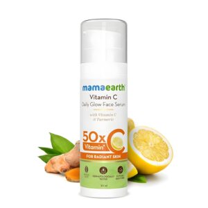 Mamaearth Vitamin C Daily Glow Face Serum | Youthful Radiant Skin with Turmeric | Unisex, Lightweight Hydration for All Skin Types | 1.01 Fl Oz (30ml)