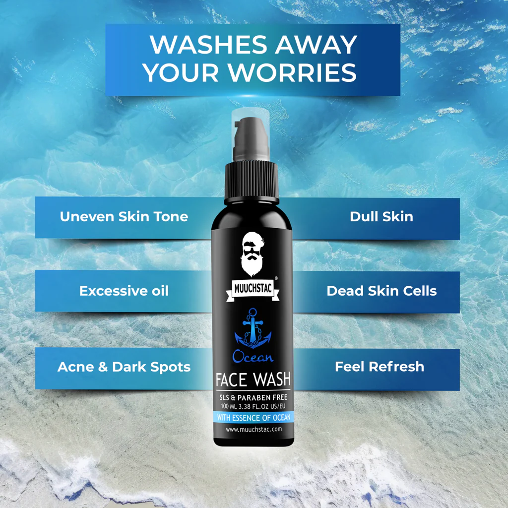 Muuchstac Ocean Facewash for Men – 100ml | Best SLS & Paraben-Free Face Wash