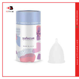 Safecup menstrual cup with enhanced rim and leak-proof design.