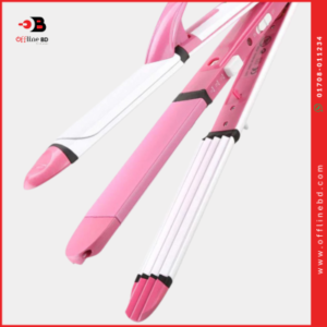 Kemei 3-in-1 Hair Straightener, Curler, and Crimper (KM-1291) in white and rose red