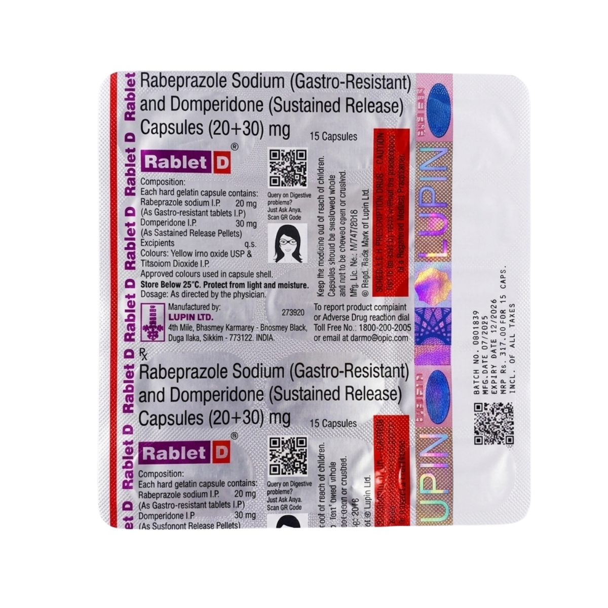 Rablet D Capsule (Rabeprazole 20mg + Domperidone 30mg) | GERD & Acidity Relief