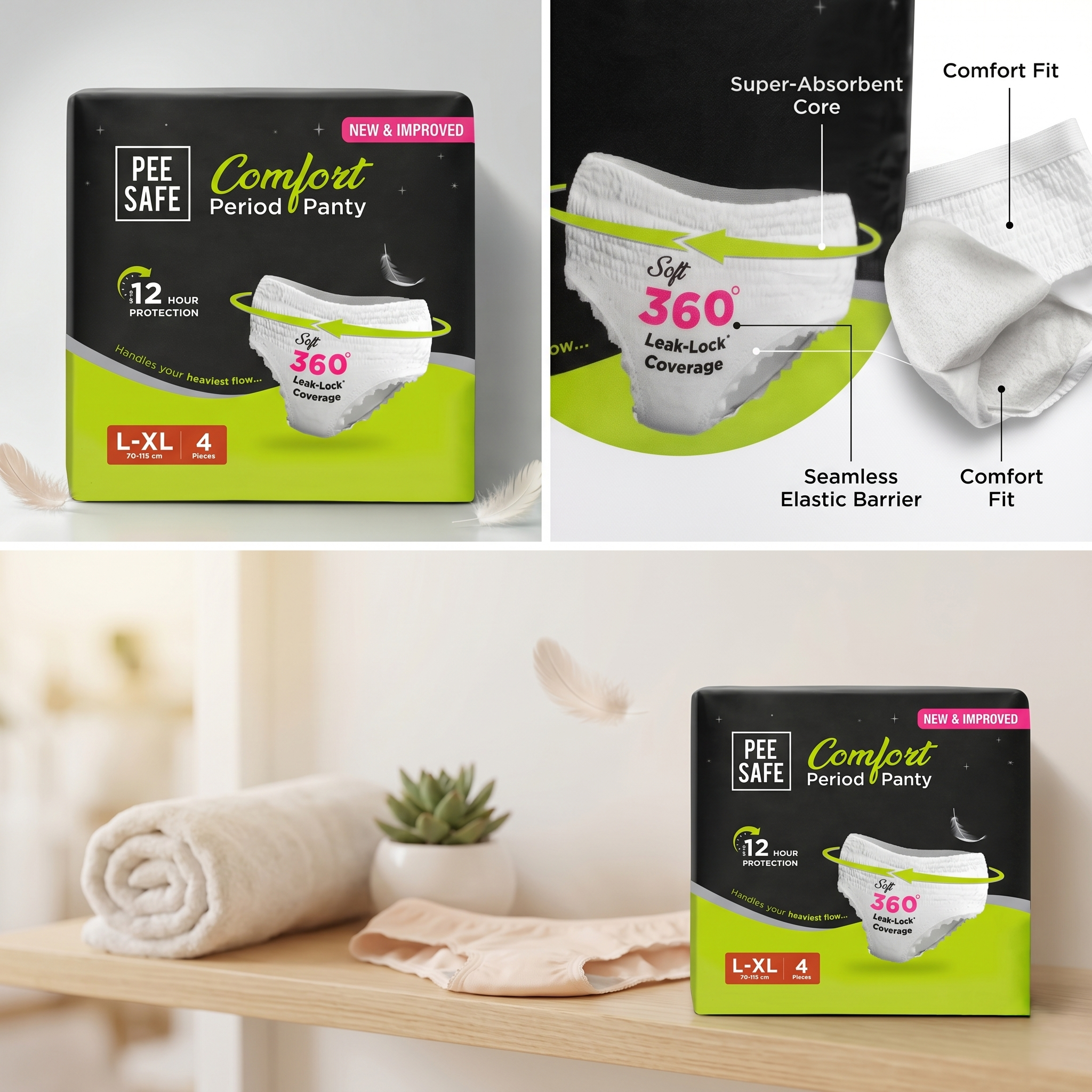 Pee Safe Disposable Period Panty L-XL Pack of 4 – 360° Leak-Proof Overnight Protection
