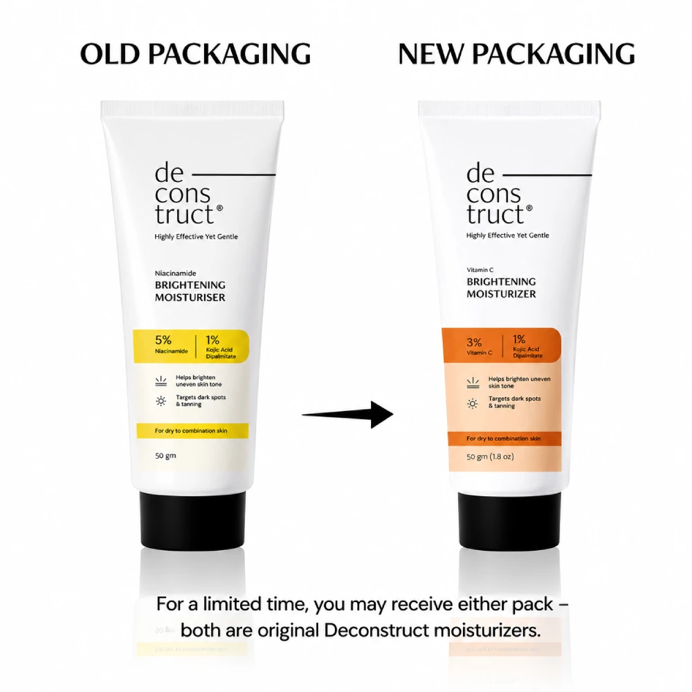 Deconstruct Brightening Moisturizer 50g old and new packaging comparison with Niacinamide and Vitamin C formula available in Bangladesh | OFFLINE BD