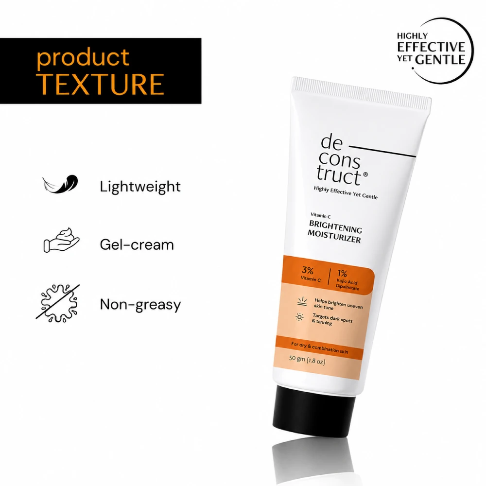 Deconstruct Vitamin C Brightening Moisturizer with lightweight gel-cream texture, non-greasy formula for dry and combination skin.