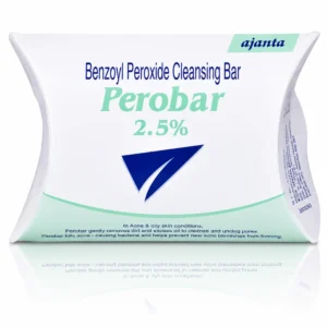 Ajanta Perobar 2.5% Soap 75g paper box container, a dedicated medical benzoyl peroxide bar for acne treatment price in Bangladesh.