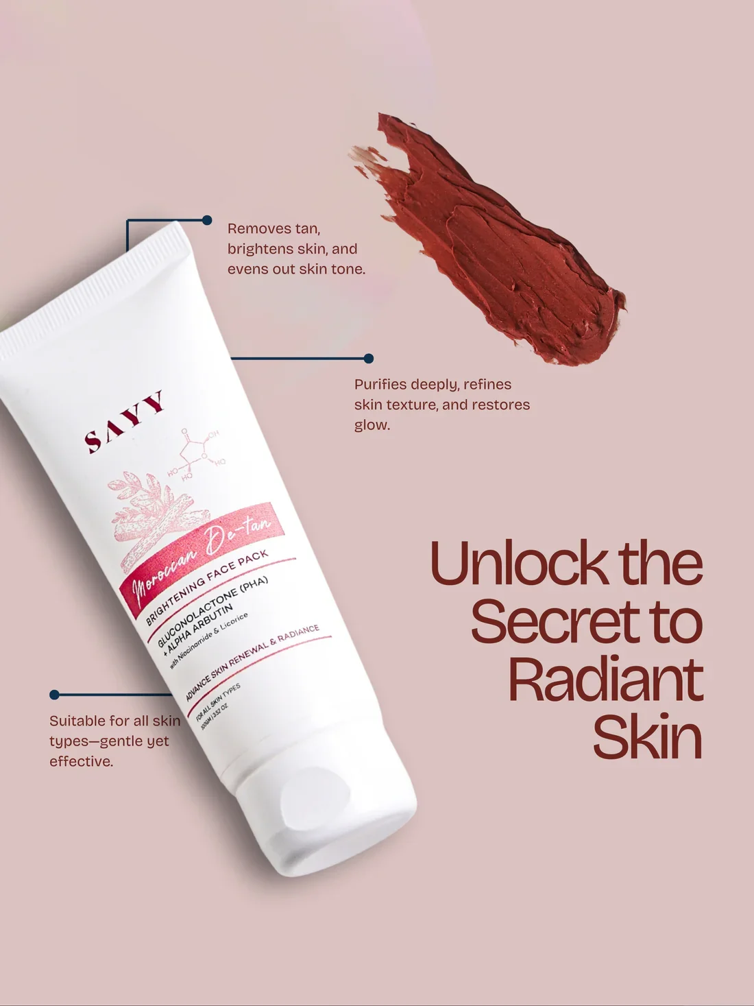 SAYY De-Tan Brightening Face Pack with Moroccan Clay for All Skin Types in Bangladesh.